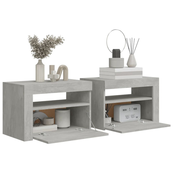 Betoninharmaa yöpöydät Kaylah 60x35x40cm (2 kpl led-valoilla)