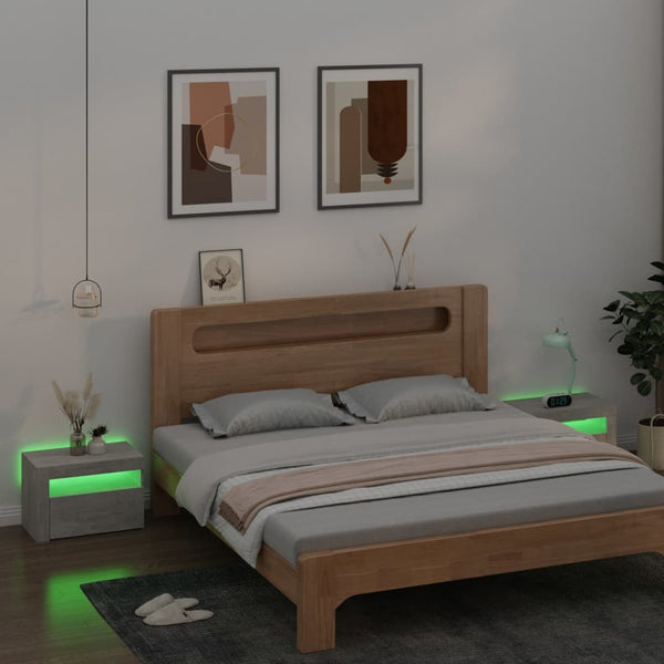 Betoninharmaa yöpöydät Kaylah 60x35x40cm (2 kpl led-valoilla)