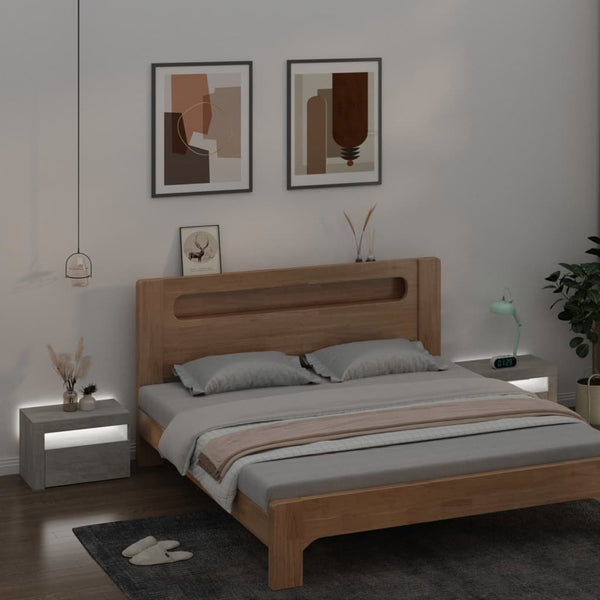 Betoninharmaa yöpöydät Kaylah 60x35x40cm (2 kpl led-valoilla)