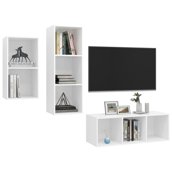 TV-Möbel-Set Jettie, weiß (3-teilig, Spanplatte)
