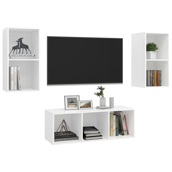 Weißes TV-Schrank-Set Lucky (3-teilig, Spanplatte)
