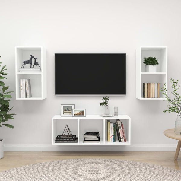Weißes TV-Schrank-Set Lucky (3-teilig, Spanplatte)