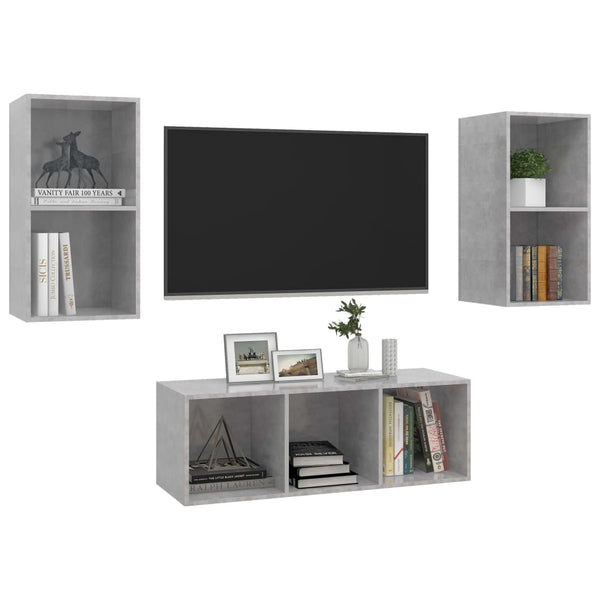 TV-Schrank-Set Lucky 3-teilig, Betongrau (Spanplatte)