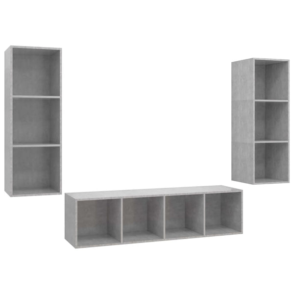 TV-Schrank-Set Andreeva 3-teilig in Betongrau (Spanplatte)