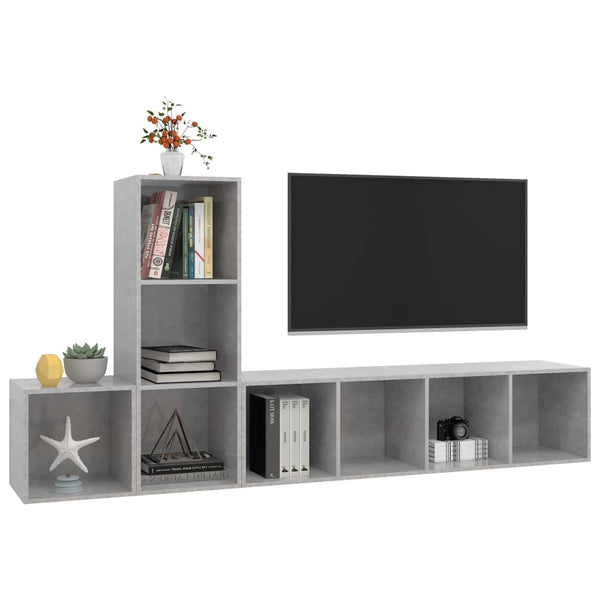 Betongraues TV-Schrank-Set Behan 3-teilig (Spanplatte)