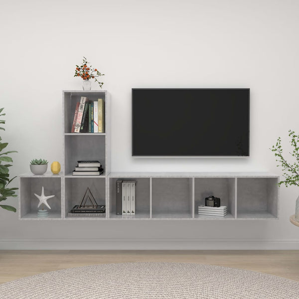 Betongraues TV-Schrank-Set Behan 3-teilig (Spanplatte)