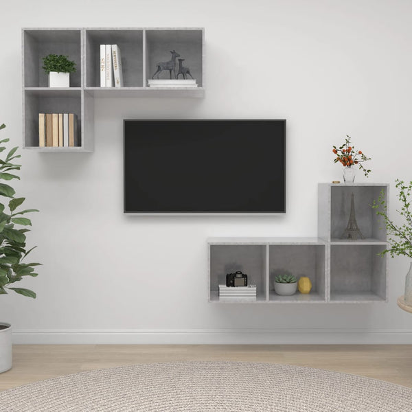 TV-Boards zur Wandmontage 4 Stück Technisches Holz Betongrau