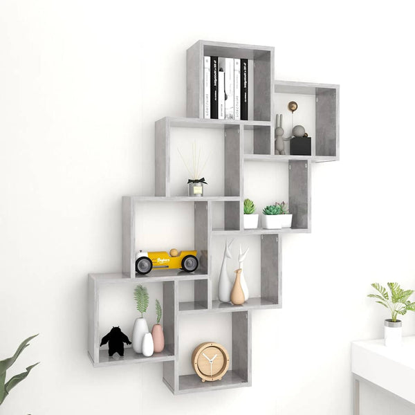 Betongraues Würfelregal Agaftanian 90x15x119cm (Holz)