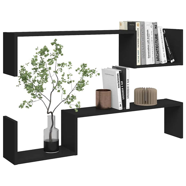 Schwarze Wandregale Denice 100x15x20cm (2 Stück, Holz)