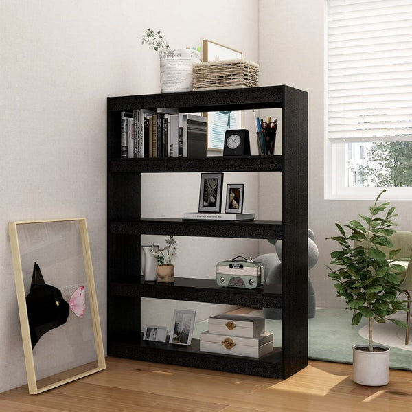 Schwarzes Bücherregal/Raumteiler Gheorge 100x30x135,5cm (Kiefer)