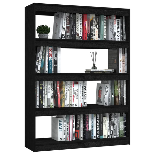 Schwarzes Bücherregal/Raumteiler Gheorge 100x30x135,5cm (Kiefer)