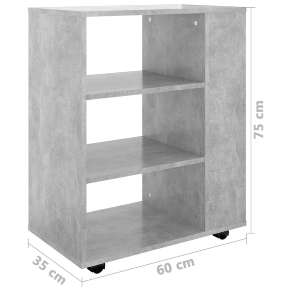 Betongrauer Schrank auf Rollen Bernadina 60x35x75cm (Spanplatte)