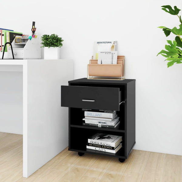 Schwarzer Rollcontainer Kristina 46x36x59cm (Holz)
