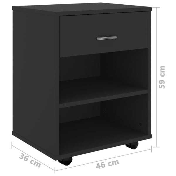 Schwarzer Rollcontainer Kristina 46x36x59cm (Holz)