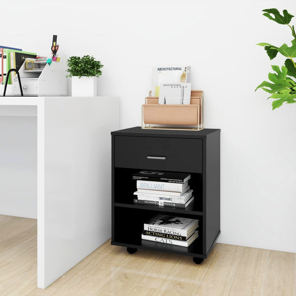 Schwarzer Rollcontainer Kristina 46x36x59cm (Holz)