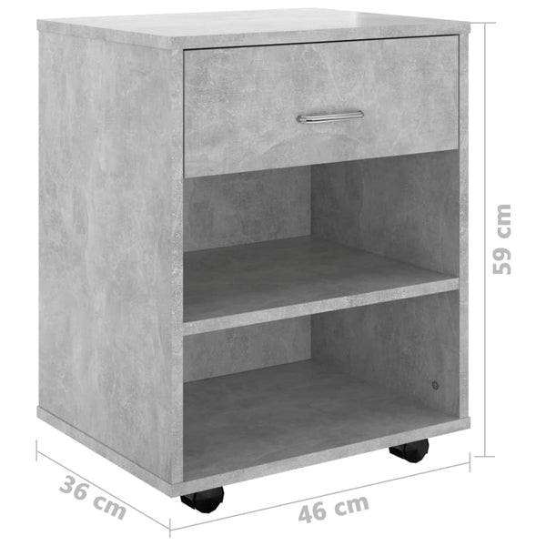 Betongrauer Schrank auf Rädern Kristina 46x36x59cm (Holz)