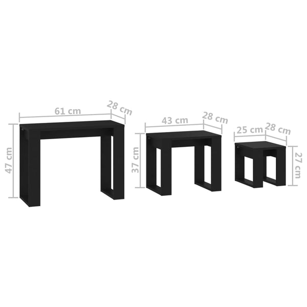 Cozana Couchtische, schwarz, 3-teilig (Holz)