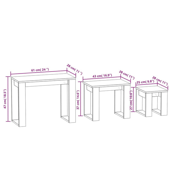Betoninharmaa sarjapöydät Cozana 3 kpl (puinen)
