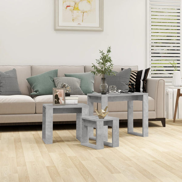 Betoninharmaa sarjapöydät Cozana 3 kpl (puinen)