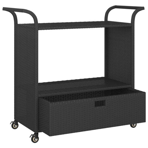 Schwarzer Barwagen mit Kasten Pufa 100x45x97cm (Polyrattan)