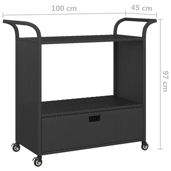 Schwarzer Barwagen mit Kasten Pufa 100x45x97cm (Polyrattan)