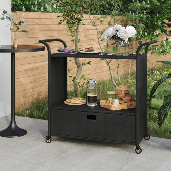 Schwarzer Barwagen mit Kasten Pufa 100x45x97cm (Polyrattan)