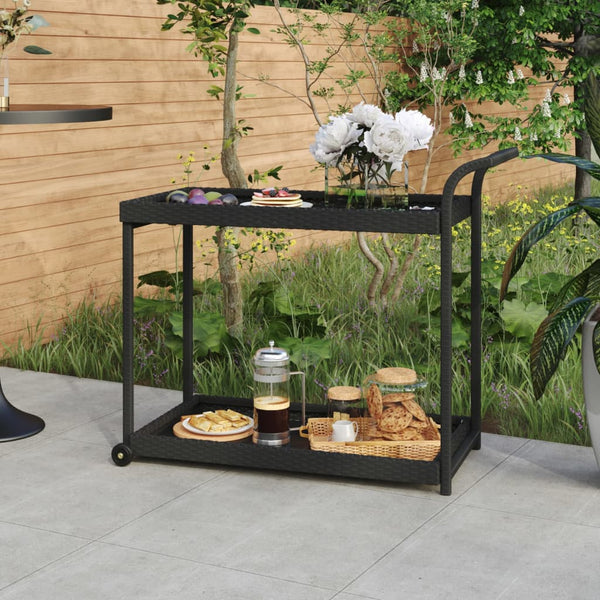 Schwarzer Servierwagen Ezer 100x45x83cm (Polyrattan)