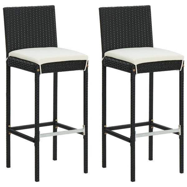 Schwarze Garten-Barhocker mit Sitzkissen Shunmin (2er-Set Polyrattan)