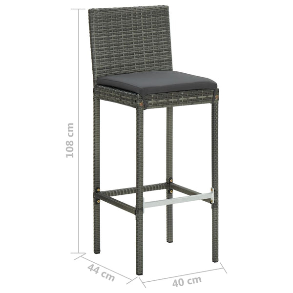 Graue Gartenbarhocker Shunmin (mit 2 Sitzkissen Polyrattan)