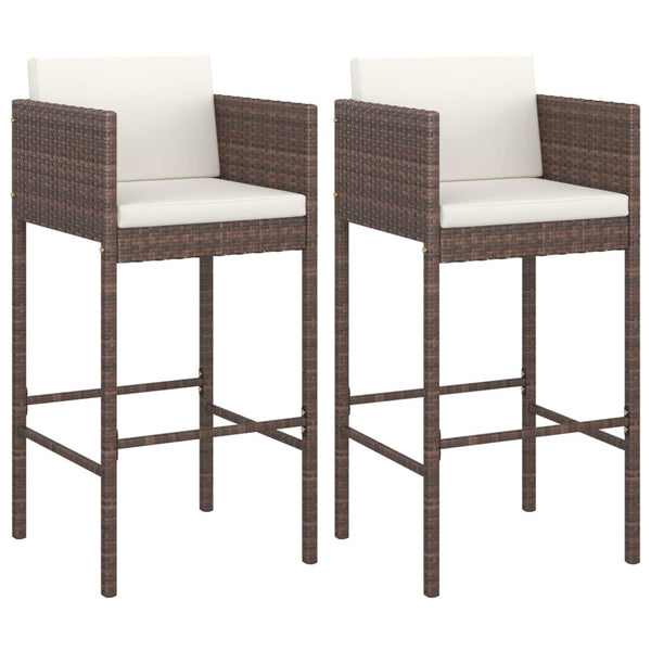 Braune Barhocker Djoka (2 Stück mit Sitzkissen Polyrattan)