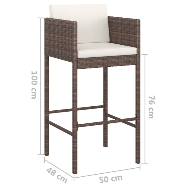 Braune Barhocker Djoka (2 Stück mit Sitzkissen Polyrattan)