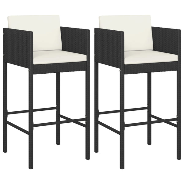 Schwarze Barhocker Djoka (2 Stück mit Sitzkissen Polyrattan)