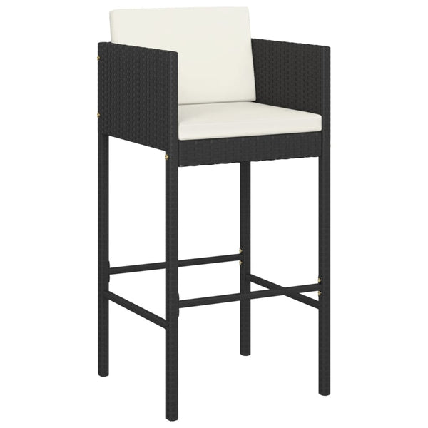 Schwarze Barhocker Djoka (2 Stück mit Sitzkissen Polyrattan)