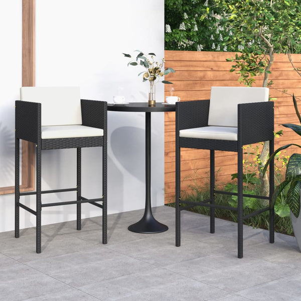 Schwarze Barhocker Djoka (2 Stück mit Sitzkissen Polyrattan)