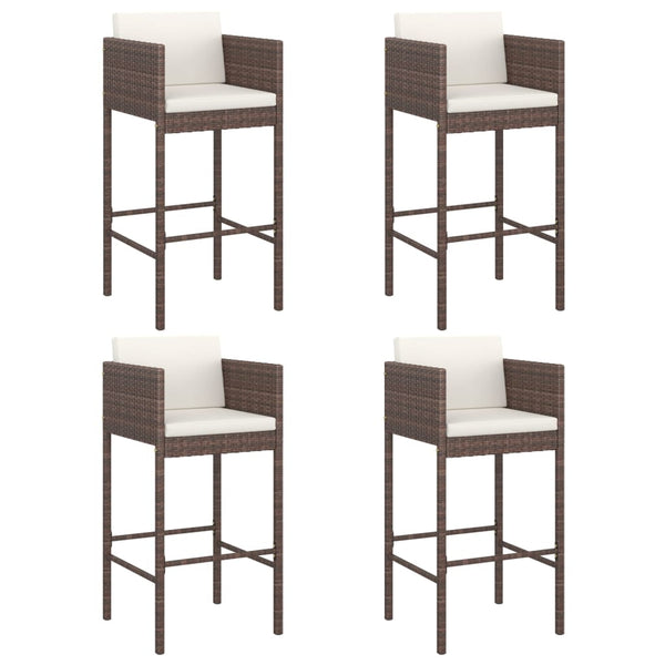 Braune Barhocker Djoka (4 St. mit Sitzkissen Polyrattan)