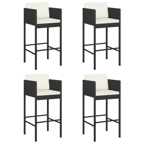 4 schwarze Barhocker Djoka (mit Sitzkissen Polyrattan)