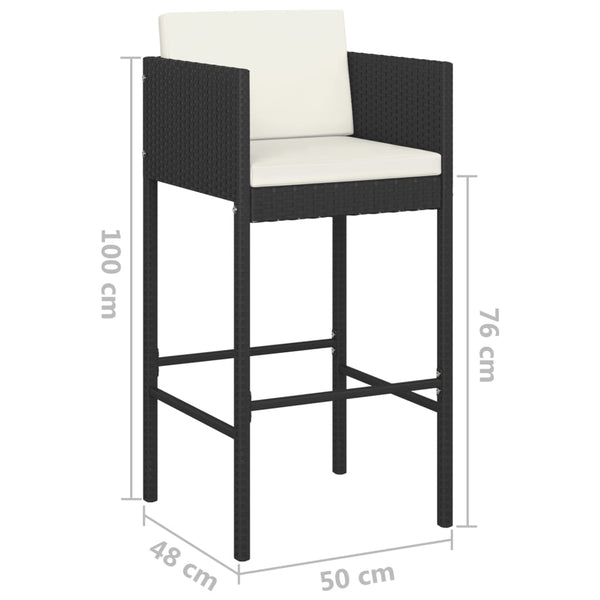 4 schwarze Barhocker Djoka (mit Sitzkissen Polyrattan)