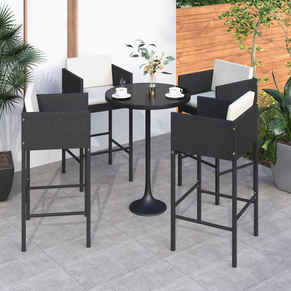 4 schwarze Barhocker Djoka (mit Sitzkissen Polyrattan)