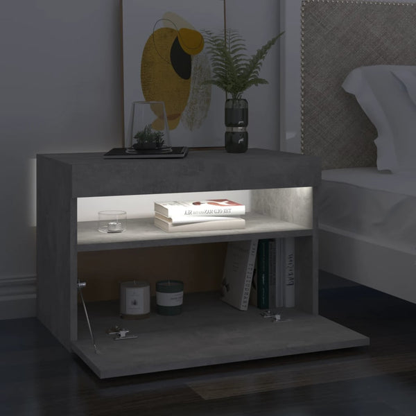 Betongrauer Nachttisch mit LED-Beleuchtung Moncilo 60x35x40cm