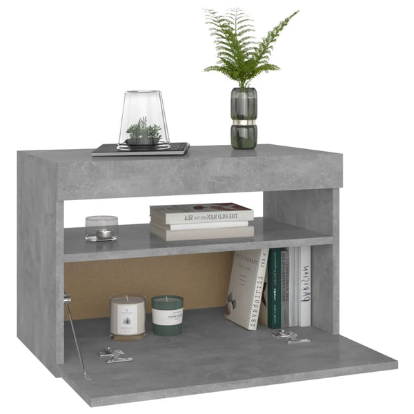 Betongrauer Nachttisch mit LED-Beleuchtung Moncilo 60x35x40cm