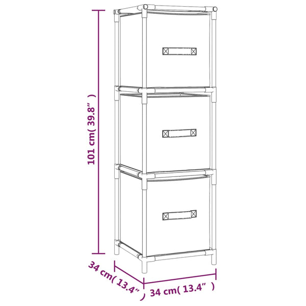 Grauer Lagerschrank Ginoveva 34x34x101cm (mit 3 Stoffkörben, Stahl)