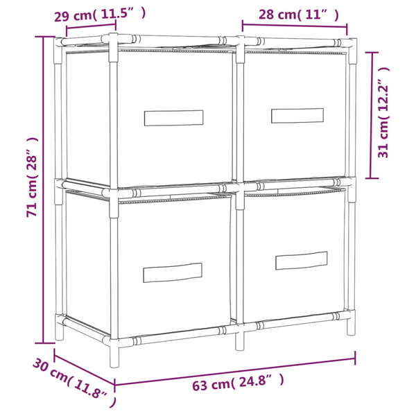Grauer Lagerschrank Bedreag 63x30x71cm (mit 4 Stoffkörben, Stahl)