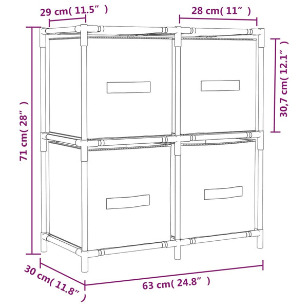 Cremefarbener Lagerschrank Bedreag 63x30x71cm (mit 4 Stoffkörben, Stahl)