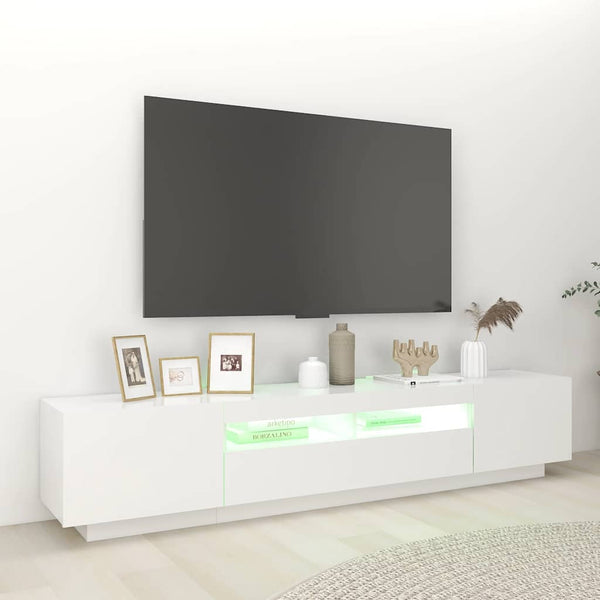 Valkoinen tv-taso led-valoilla Cipria 200x35x40cm