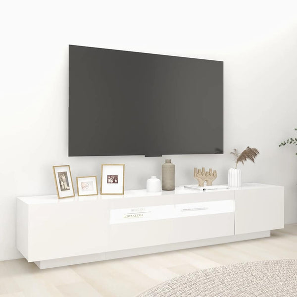 Valkoinen tv-taso led-valoilla Cipria 200x35x40cm