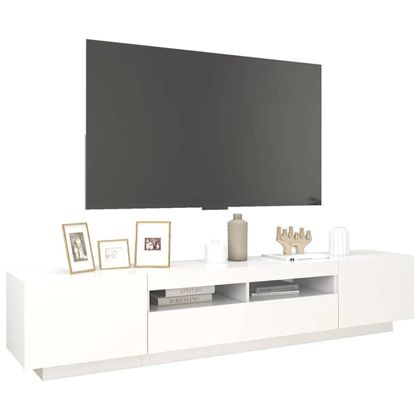 Valkoinen tv-taso led-valoilla Cipria 200x35x40cm
