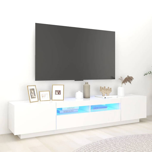Valkoinen tv-taso led-valoilla Cipria 200x35x40cm