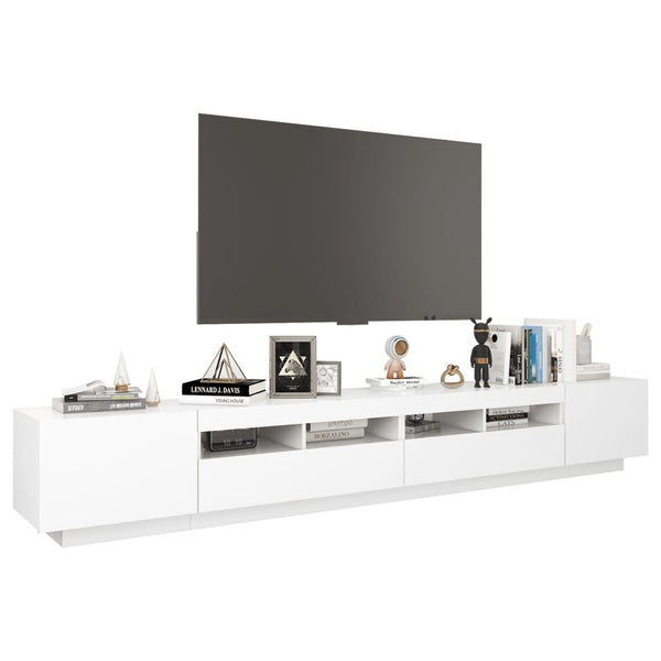 Weißer TV-Ständer mit LED-Beleuchtung Tanvuia 260x35x40cm
