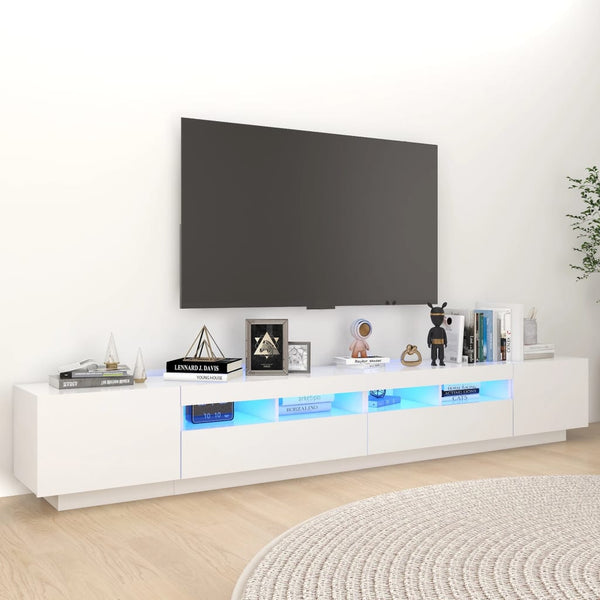 Weißer TV-Ständer mit LED-Beleuchtung Tanvuia 260x35x40cm