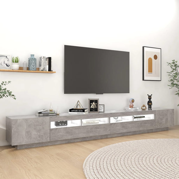 Betongraues TV-Board Zaniyah mit LED-Beleuchtung 300x35x40cm